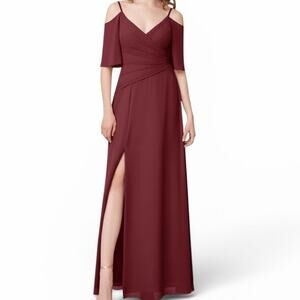 NWT Azazie Kalila 8 Chiffon A-Line Off Shoulder Dress Cabernet Burgundy Maroon